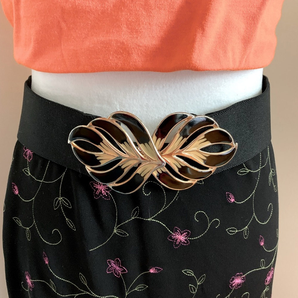 Wide Black Belt with black and cream Buckle